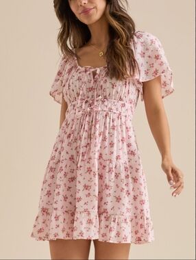 Floral Pink Ruffle Sleeve Dress